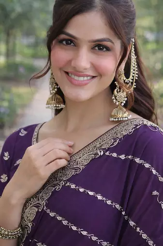 Lavender georgette embroidery saree with unstitched blouse piece