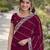 Wine soft georgette embroidery work designer party wear saree with unstitched blouse piece