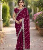 Wine georgette embroidery saree with unstitched blouse piece