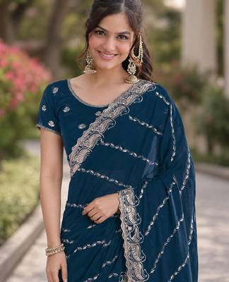 Morpich georgette embroidery saree with unstitched blouse piece 2