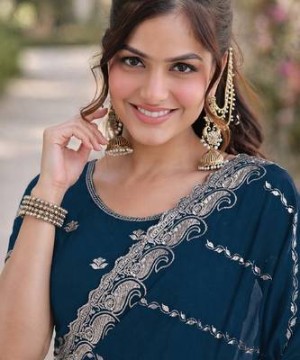Morpich georgette embroidery saree with unstitched blouse piece 3