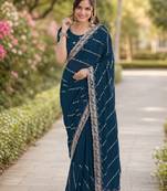 Morpich georgette embroidery saree with unstitched blouse piece