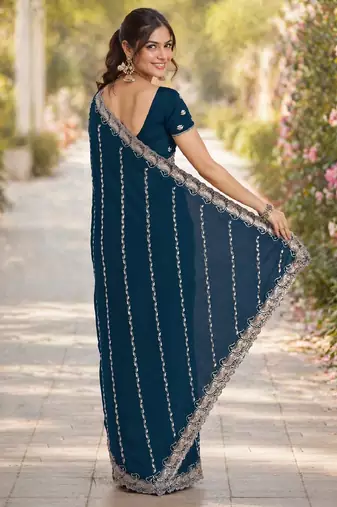 Morpich georgette embroidery saree with unstitched blouse piece