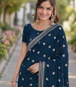 Morpich georgette embroidery saree with unstitched blouse piece