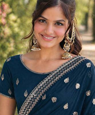Morpich georgette embroidery saree with unstitched blouse piece 2
