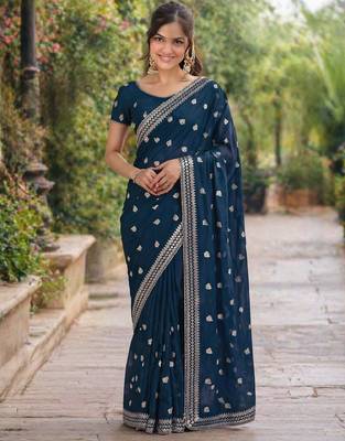 Morpich georgette embroidery saree with unstitched blouse piece 3