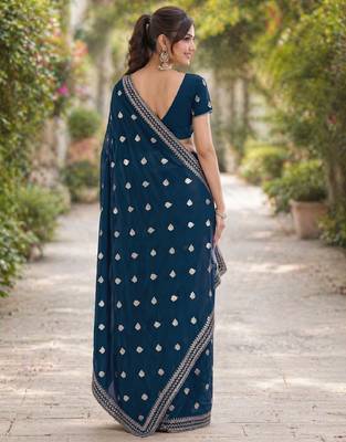 Morpich georgette embroidery saree with unstitched blouse piece 4