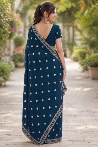 Morpich georgette embroidery saree with unstitched blouse piece