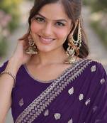 Purple georgette embroidery saree with unstitched blouse piece