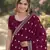 Wine soft georgette embroidery work designer party wear saree with unstitched blouse piece