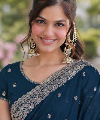 Rama georgette embroidery saree with unstitched blouse piece 2