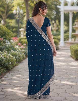 Rama georgette embroidery saree with unstitched blouse piece 4