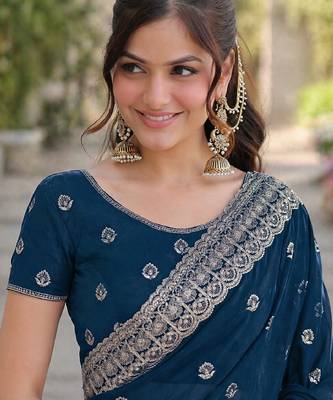 Morpich georgette embroidery saree with unstitched blouse piece 2