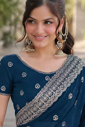 Morpich georgette embroidery saree with unstitched blouse piece