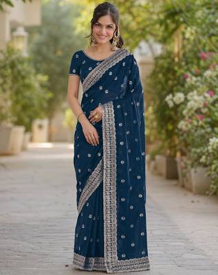 Morpich georgette embroidery saree with unstitched blouse piece 3
