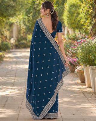 Morpich georgette embroidery saree with unstitched blouse piece 4
