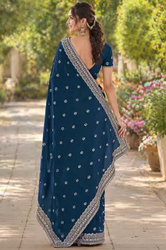 Morpich georgette embroidery saree with unstitched blouse piece