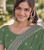 Pista georgette embroidery saree with unstitched blouse piece