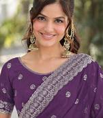 Lavender georgette embroidery saree with unstitched blouse piece