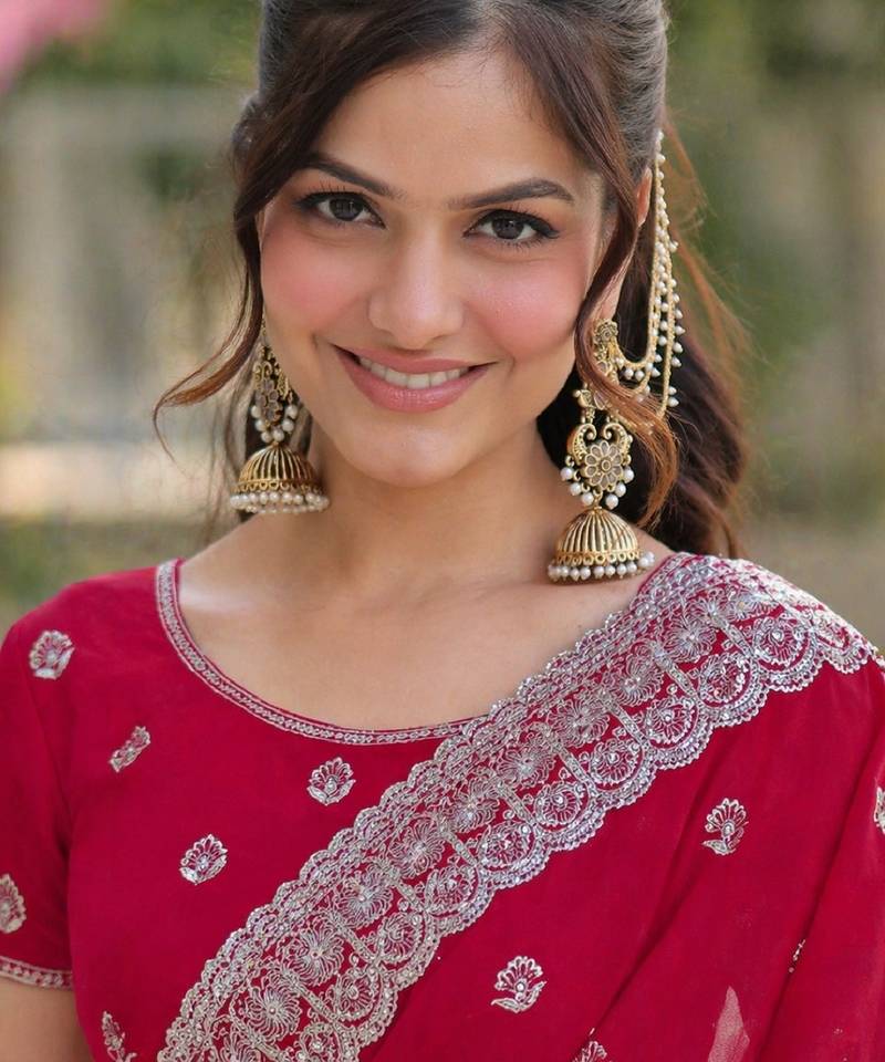 Pink soft georgette embroidery work designer party wear saree with unstitched blouse piece