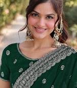 Green georgette embroidery saree with unstitched blouse piece