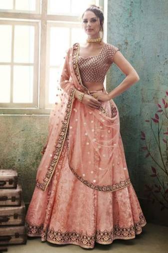 Soft Premium Net Party Wear Lehenga In Peach Color With Embroidery Work & Stone Work