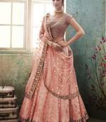 Soft Premium Net Party Wear Lehenga In Peach Color With Embroidery Work & Stone Work