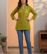Green silk cotton thread short kurti
