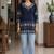 Navy blue rayon cotton geometric printed short kurti
