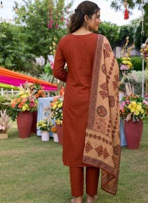 Rust silk cotton embroided readymade suits 2