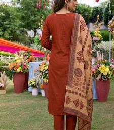 Rust silk cotton embroided readymade suits