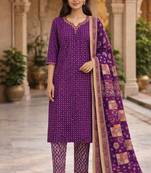Purple cotton bandhani readymade suits