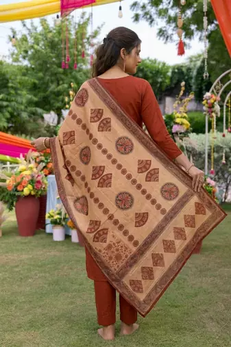 Rust silk cotton embroided readymade suits