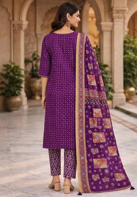 Purple cotton bandhani readymade suits 2