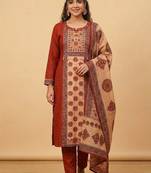 Rust silk cotton embroided readymade suits