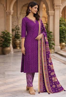 Purple cotton bandhani readymade suits 3