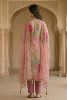 Pink satin zari readymade suits 2