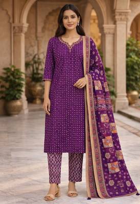 Purple cotton bandhani readymade suits 4