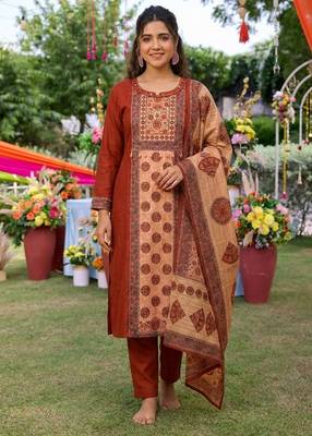Rust silk cotton embroided readymade suits 5