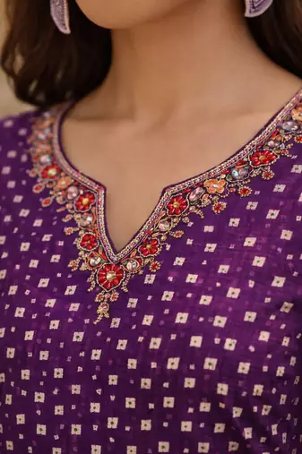 Purple cotton bandhani readymade suits