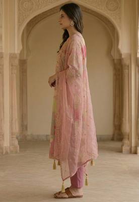 Pink satin zari readymade suits 3