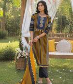 Mustard cotton block print readymade suits