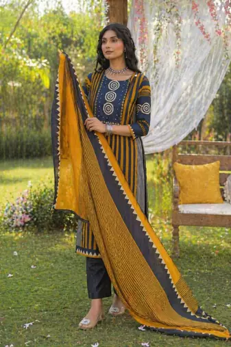 Mustard cotton block print readymade suits