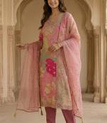 Pink satin zari readymade suits