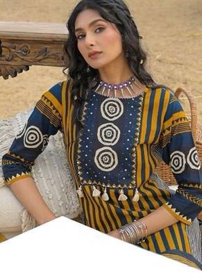 Mustard cotton block print readymade suits 4