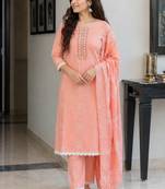 Peach pink cotton block print readymade suits