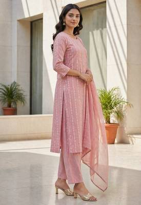 Pink khadi cotton block print readymade suits 2