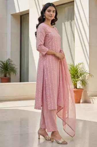 Pink khadi cotton block print readymade suits