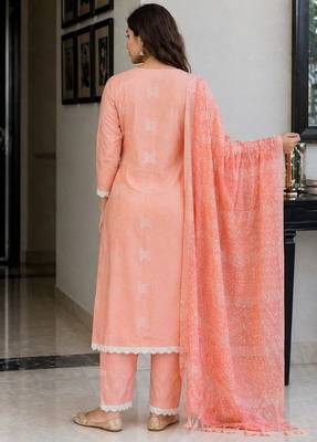 Peach pink cotton block print readymade suits 4