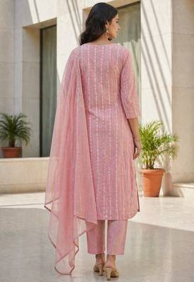Pink khadi cotton block print readymade suits 3